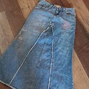 Women's Blue Denim Skirt with Embroidered Details